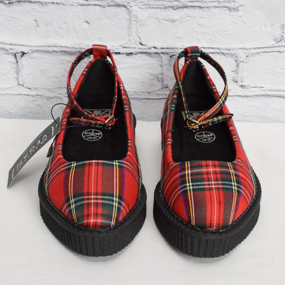 NEW IN BOX T.U.K. Footwear Red Plaid Pointed Ballet Creeper - Picture 3 of 8